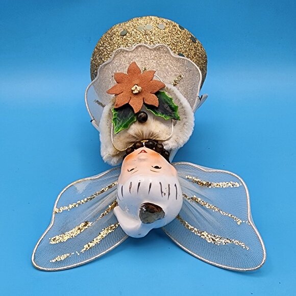 1950s Delta Novelty Angel Tree Topper Porcelain Head Tulle Wings Japan - Picture 8 of 10